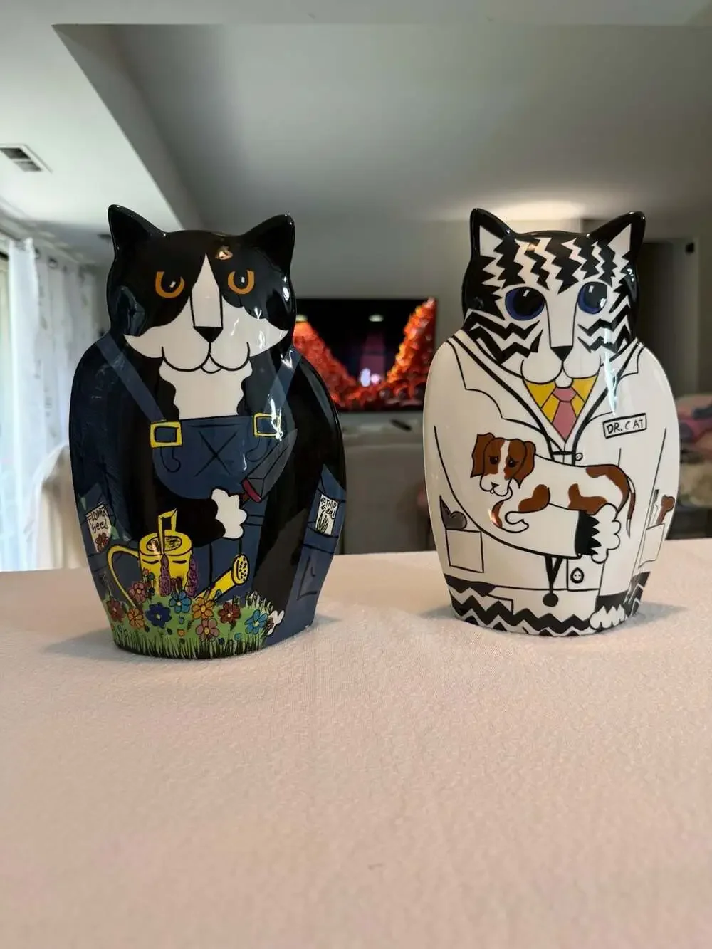 Cats by Nina Lyman Ceramic Anthropomorphic Cat Vases